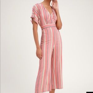 STRIPED SHORT SLEEVE JUMPSUIT